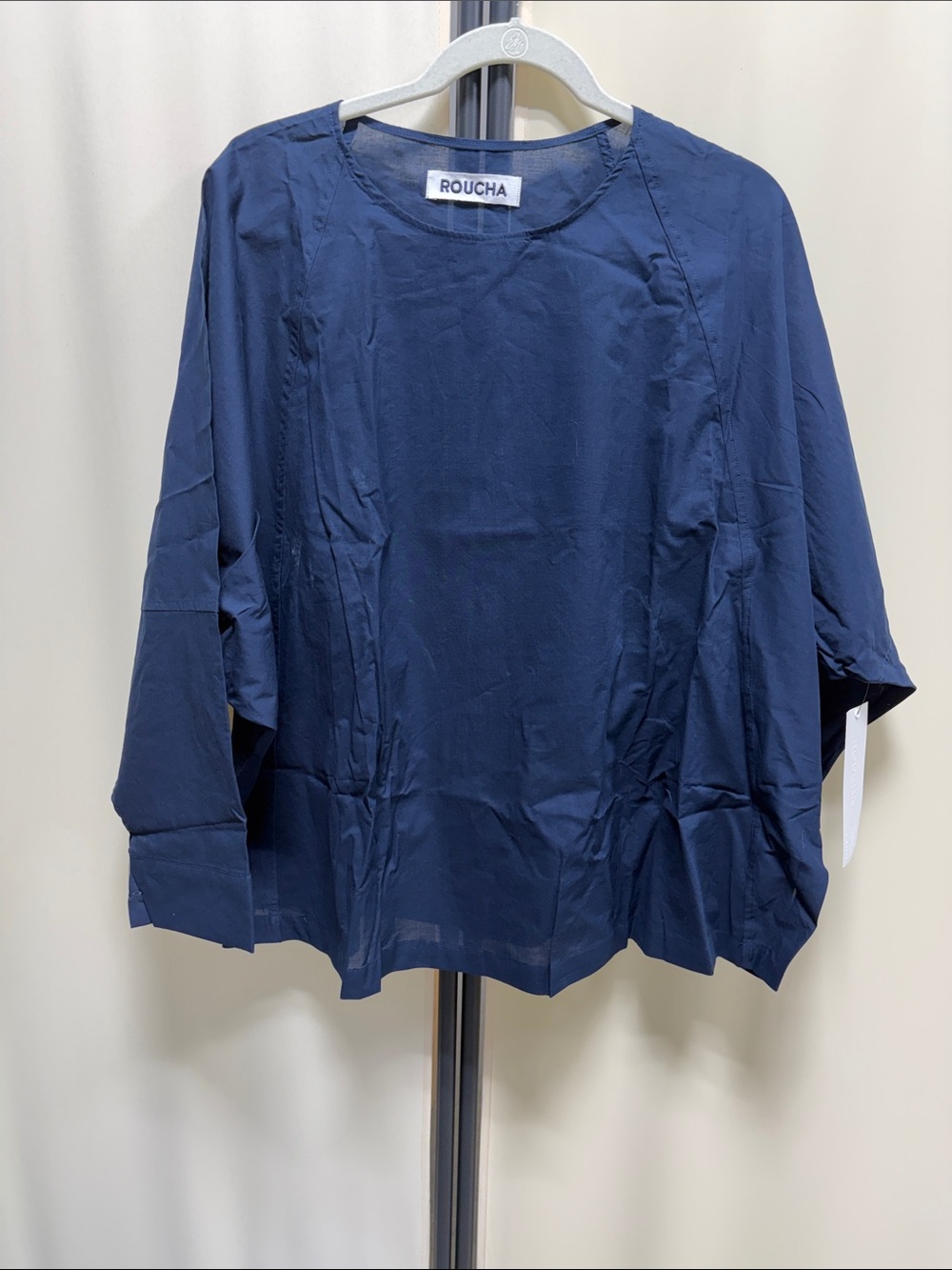 Roucha Navy Blue Relaxed Silk-Blend Blouse